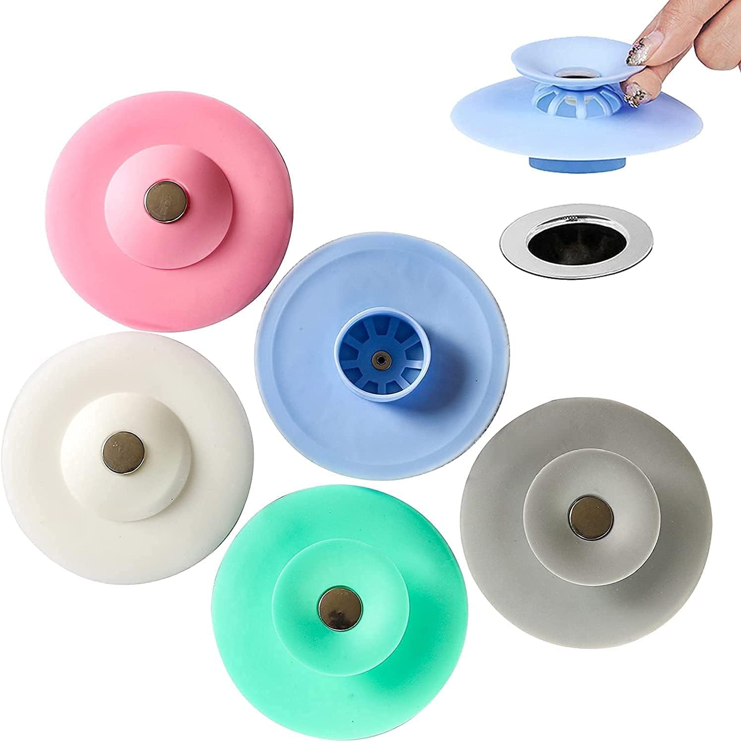 caipan Pack of 5 Silicone Drain Plugs, Universal Bathtub Stopper Cover