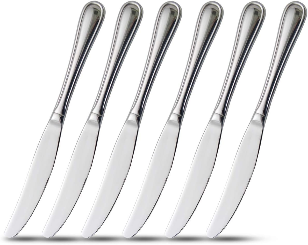 Generic 6Piece Dinner Knives Set with Hollow Handle Table Knife Flatware Stainless Steel Mirror
