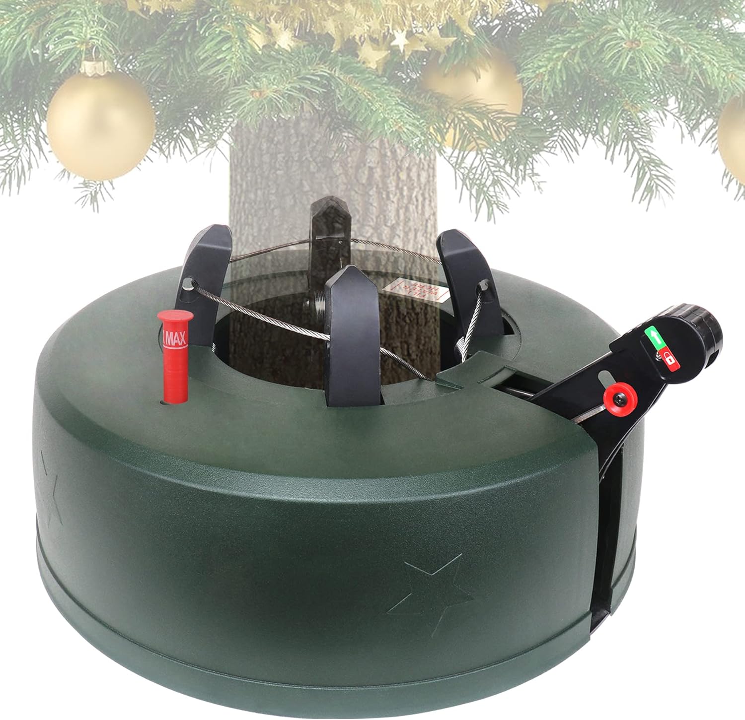 Top Treasures Christmas Tree Stand with Water Reservoir and Fast Clamp