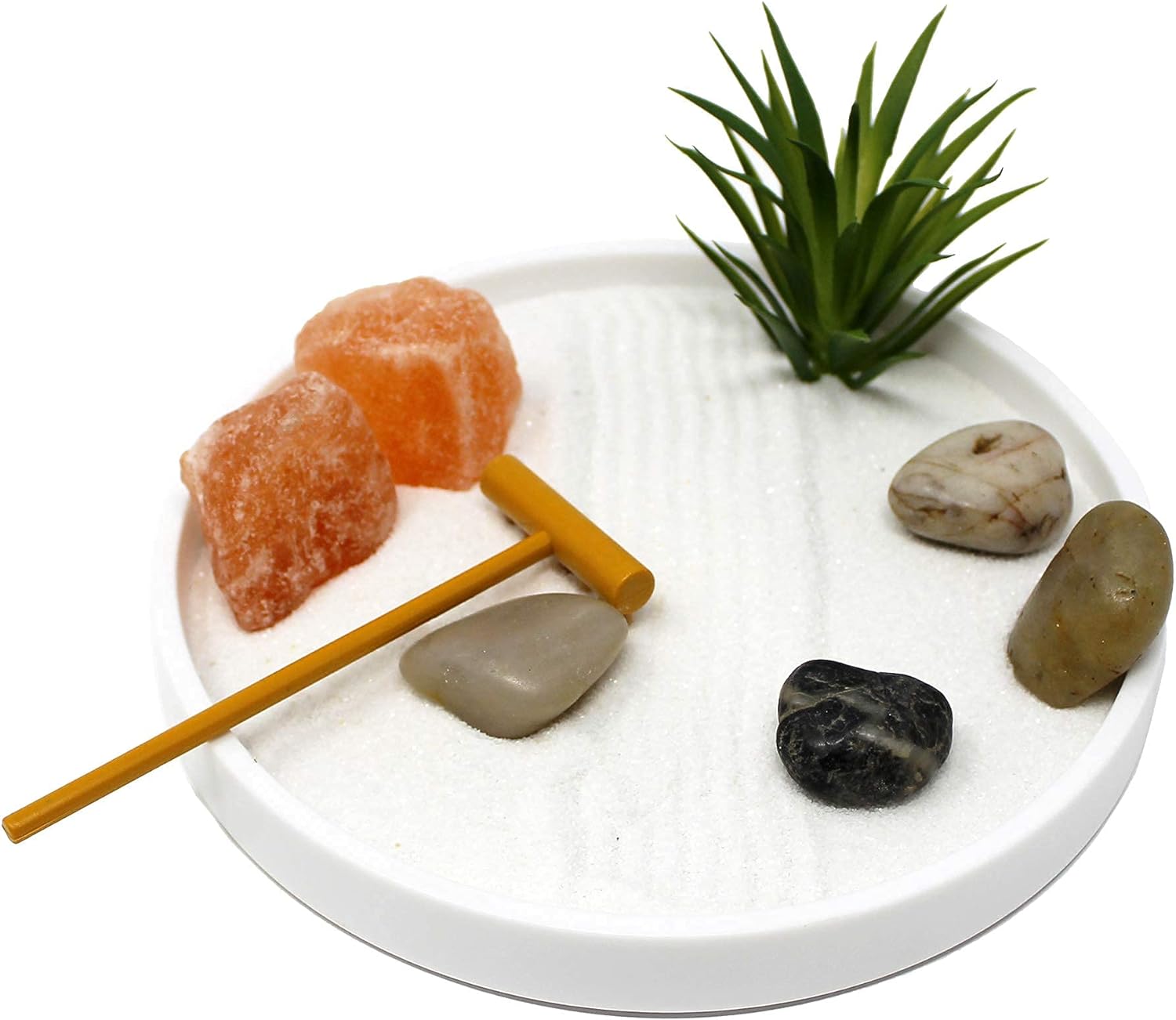 Nature's Mark Mini Zen Garden Kit for Desk with Rake, White Sand, White