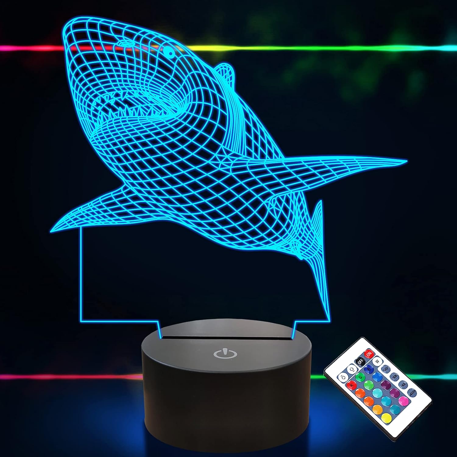 FULLOSUN 3D Illusion Lamp, Shark Night Light with Remote Control