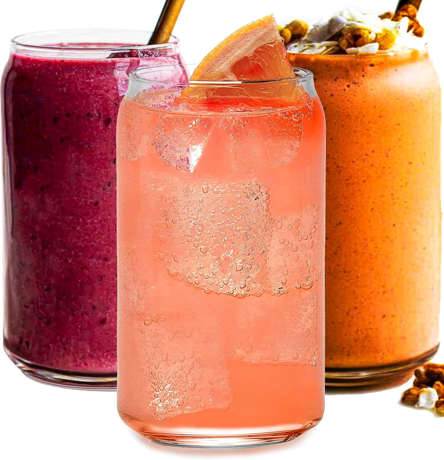 Le'raze Drinking Glasses 6pc Set Can Shaped Glass Cups, 16oz Beer